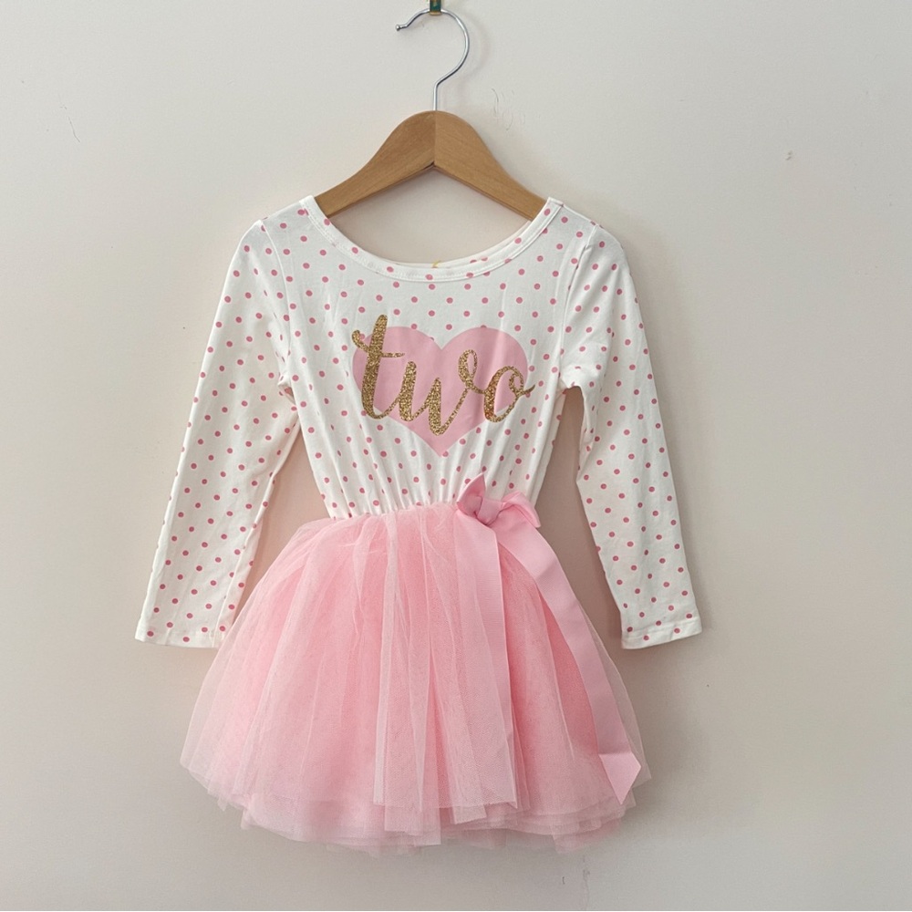 NWOT Girls Blush Pink 2nd Birthday “Two” Cake Smash Tulle Party Dress